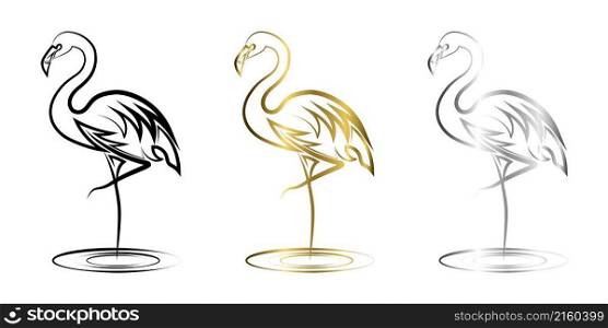 Line art vector illustration of flamingo. It is standing with one leg.