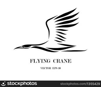 Line art vector logo of crane that is flying.