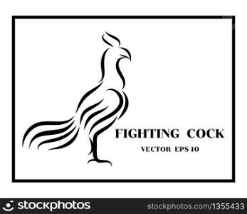 Line art vector logo of fighting cock that is standing.