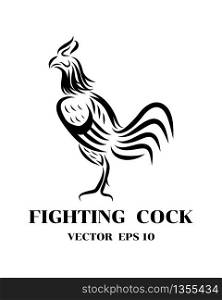 Line art vector logo of fighting cock that is standing.