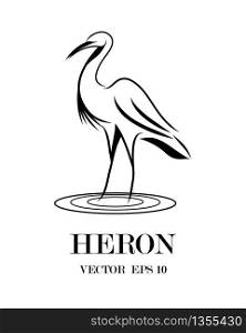 Line art vector logo of heron that is standing.