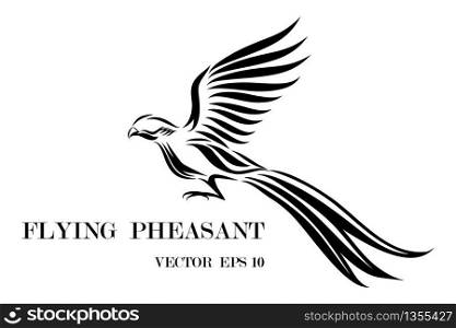 Line art vector logo of pheasant that is flying.