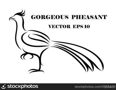 Line art vector logo of pheasant that is walking.