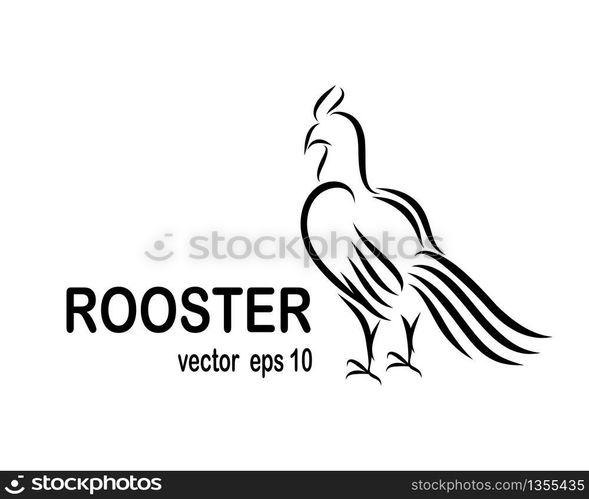 Line art vector logo of rooster that is standing.