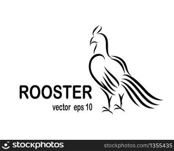 Line art vector logo of rooster that is standing.