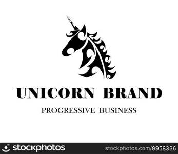 Line art vector logo of unicorn head. Suitable for use as logo.