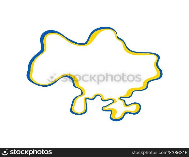 Line art vector map of Ukraine with blue and yellow brush stroke. Save Ukraine. Design element for sticker, banner, poster, card. Isolated illustration.. Line art vector map of Ukraine with blue and yellow brush stroke. Save Ukraine. Design element for sticker, banner, poster, card. Isolated illustration