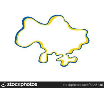 Line art vector map of Ukraine with blue and yellow brush stroke. Save Ukraine. Design element for sticker, banner, poster, card. Isolated illustration.. Line art vector map of Ukraine with blue and yellow brush stroke. Save Ukraine. Design element for sticker, banner, poster, card. Isolated illustration