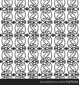 Line black and white pattern with swirls elements. Vector illustration. Line black and white swirls pattern