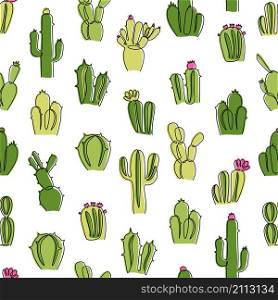 Line cactus pattern. Seamless texture with trendy abstract continuous line exotic dessert plant. Vector Mexican cactus and succulent botanical print illustrations stylish plants terrarium. Line cactus pattern. Seamless texture with trendy abstract continuous line exotic dessert plant. Vector Mexican cactus and succulent botanical print