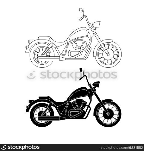 Line chopper motorcycles.. Chopper motorcycle. Vector line illustration of american chopper.