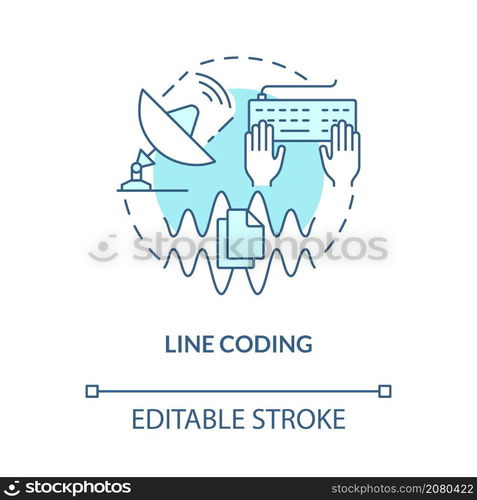 Line coding turquoise concept icon. Telecommunication system abstract idea thin line illustration. Isolated outline drawing. Editable stroke. Roboto-Medium, Myriad Pro-Bold fonts used. Line coding turquoise concept icon