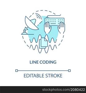 Line coding turquoise concept icon. Telecommunication system abstract idea thin line illustration. Isolated outline drawing. Editable stroke. Roboto-Medium, Myriad Pro-Bold fonts used. Line coding turquoise concept icon