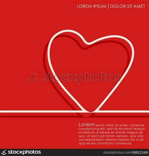 Line designed heart on red background. Cover brochures, flyer, Valentines Day card template. Vector illustration