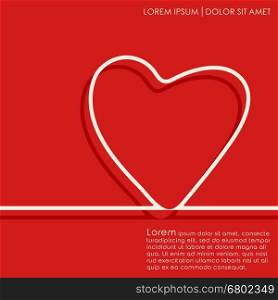 Line designed heart on red background. Cover brochures, flyer, Valentines Day card template. Vector illustration