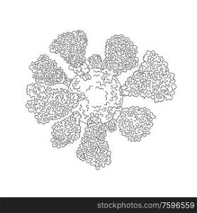 Line drawing illustration of a microscopic cryo-electron coronavirus, COVID-19 or 2019-nCoV cell with crowns of spikes done in monoline style black and white.. Coronavirus Cell Miscroscopic Line Drawing