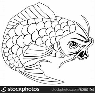 Line Drawing of a koi carp fish jumping.