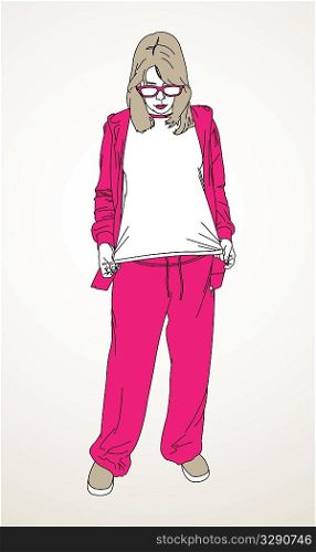 Line drawing of girl with blank t-shirt.