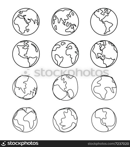 Line drawing set of the world ,map graphic design, earth vector.