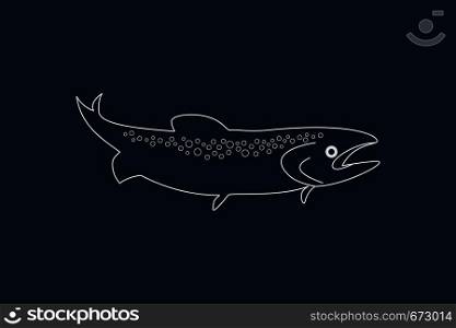 Line drawing vector of a fish on blue