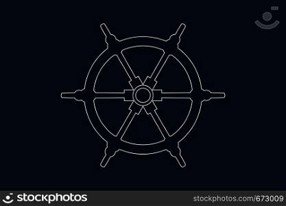 Line drawing vector of a ship or boat wheel on blue