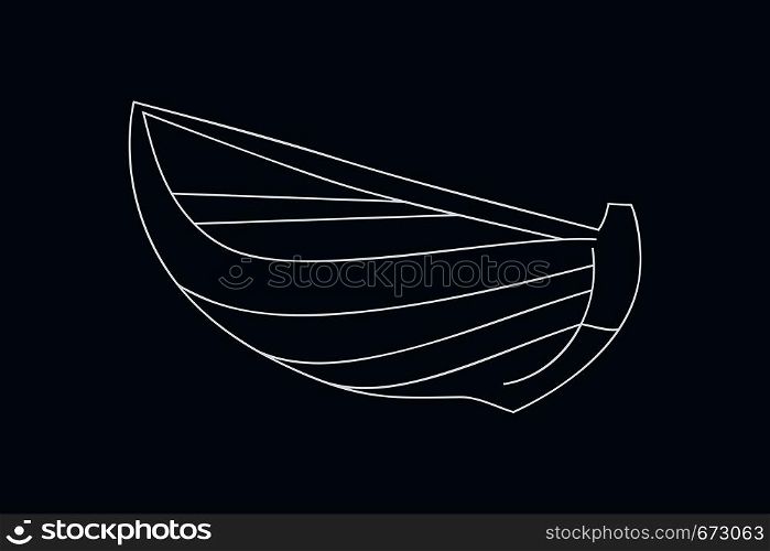 Line drawing vector of a wooden boat on blue