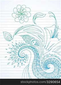 Line drawn floral on lined paper.