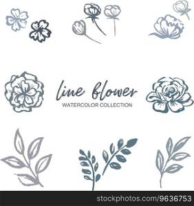 Line flower watercolor design foliage Royalty Free Vector