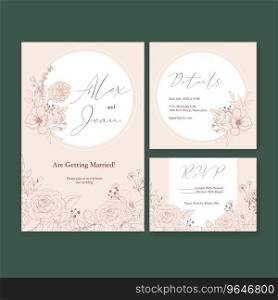 Line flower wedding card design with invitations Vector Image
