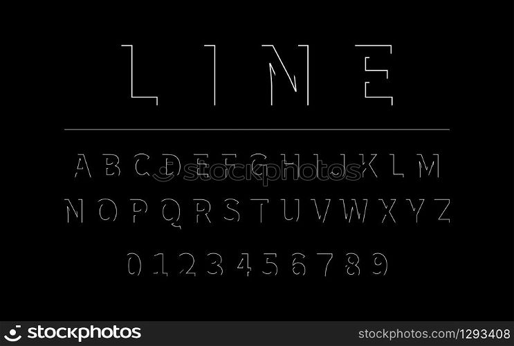 Line Font. Alphabet in latin. Font alphabet with letters and numbers in linear design. Vector illustration