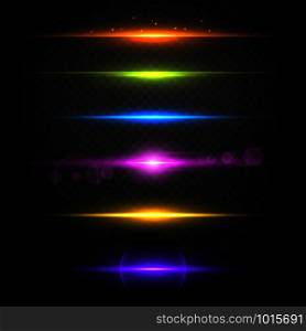 Line glow borders. Neon light illuminated linear burst vector template. Illustration of glow light line, color neon ray of set. Line glow borders. Neon light illuminated linear burst vector template