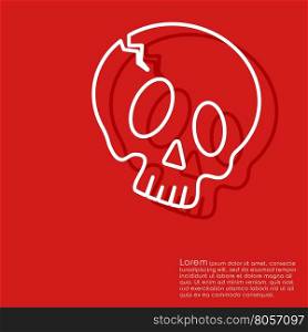 Line halloween skull on red background. Cover brochures, flyer, card design template. Vector illustration