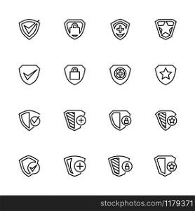 Line icon collection set related to protection, security or shield. Editable stroke vector, isolated at white background