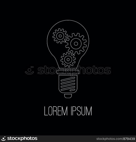 Line icon concept gear of idea with electric lamp bulb. Vector illustration. Line icon concept gear of idea