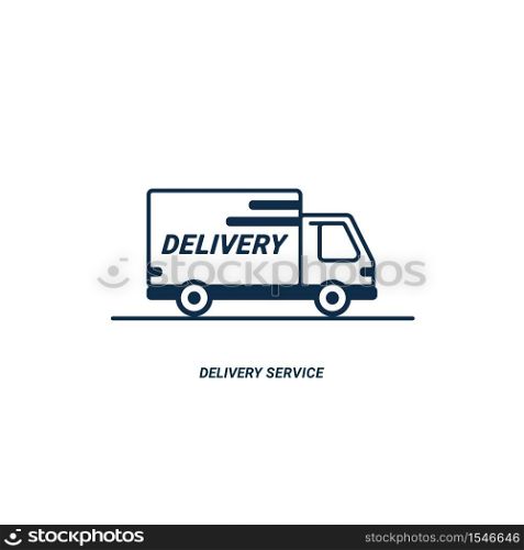 Line icon- delivery. Van outline icon on white background. Delivery service. Delivery by car or truck. Parcels Express delivery service by car. Line style design truck icon. Vector illustration. Line icon- delivery. Van outline icon on white background. Delivery service. Delivery by car or truck. Parcels Express delivery service by car. Line style design truck icon.