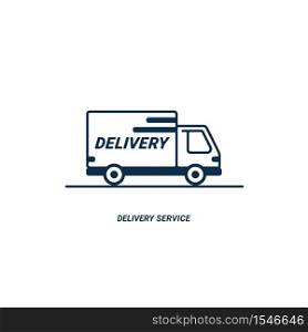 Line icon- delivery. Van outline icon on white background. Delivery service. Delivery by car or truck. Parcels Express delivery service by car. Line style design truck icon. Vector illustration. Line icon- delivery. Van outline icon on white background. Delivery service. Delivery by car or truck. Parcels Express delivery service by car. Line style design truck icon.