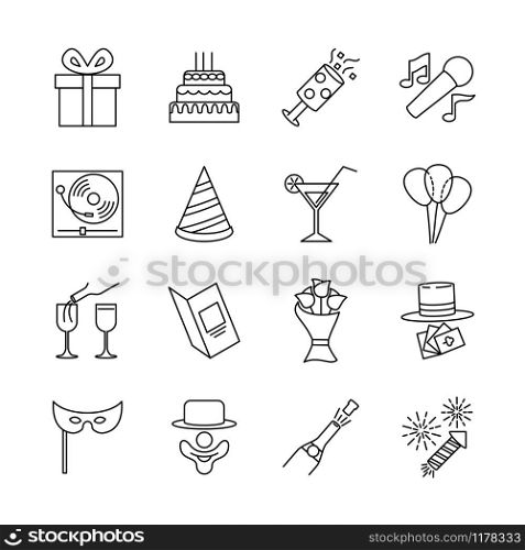 Line icon design for birthday party, anniversary, new year or other celebration event. Editable stroke vector outline
