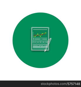 Line icon of pen and chart. Business concept of analyzing. Office and business work elements