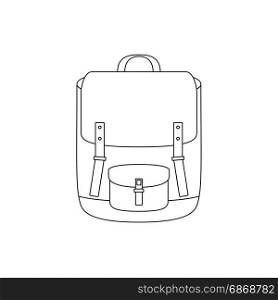 Line icon of school bag or camping backpack.
