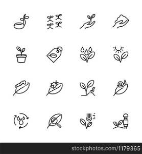 Line icon set agriculture activity contain planting process, soil, fertilizer, insect and technique. Editable stroke vector, isolated at white background