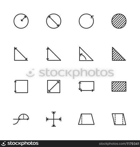 Line icon set basic mathematical measurement or metering. Editable stroke vector, isolated at white background