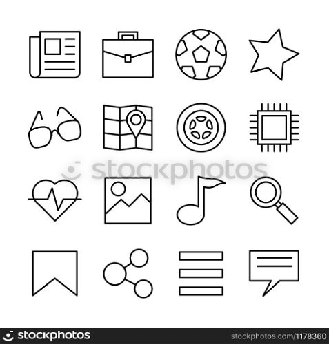 Line icon set category of News Website button for smart phone application and software button, include navigation button. Editable stroke, vector isolated at white background.