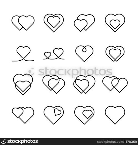 Line icon set collection of heart. Symbol for couple relationship. Editable stroke, isolated at white.