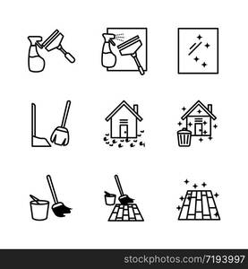 line icon set house cleaning activity