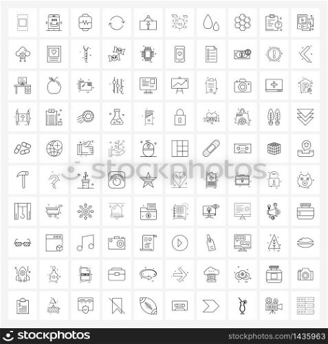 Line Icon Set of 100 Modern Symbols of container, replay, heartbeat, reload, continue Vector Illustration