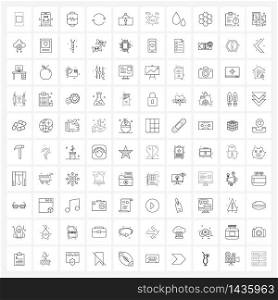 Line Icon Set of 100 Modern Symbols of container, replay, heartbeat, reload, continue Vector Illustration