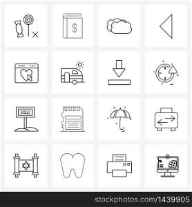 Line Icon Set of 16 Modern Symbols of back, arrow, financial, cloudy, weather Vector Illustration