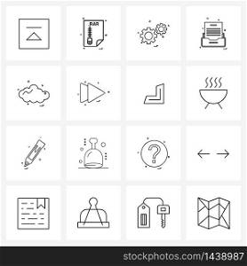 Line Icon Set of 16 Modern Symbols of computer, printer, machine, setting Vector Illustration