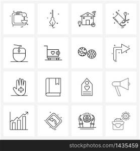 Line Icon Set of 16 Modern Symbols of cursor, home, blood pressure, hospital Vector Illustration