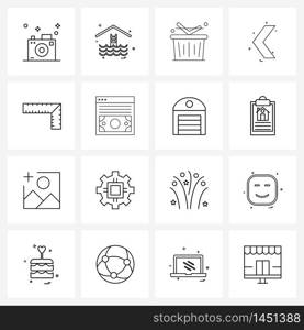 Line Icon Set of 16 Modern Symbols of engineering, carpenter, stairs, direction Vector Illustration